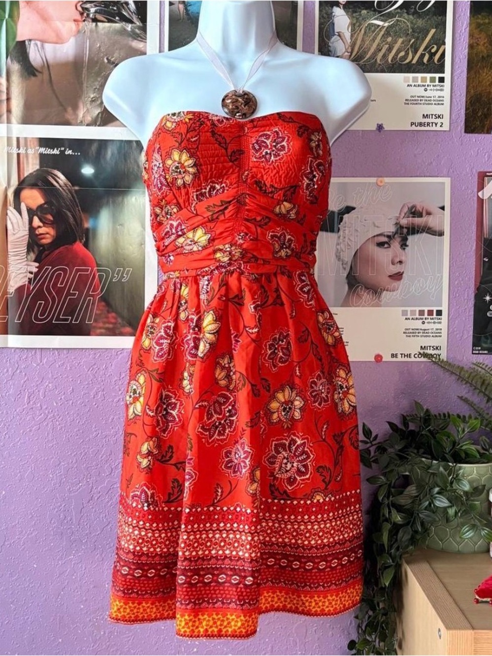 B.O.G. Collective Orange Floral Strapless Sundress with Ruched Bodice